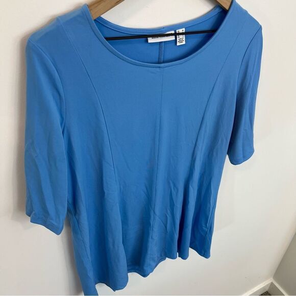 New Susan Graver Liquid Knit Fit and Flare Top in Coast Azure | Size M - Picture 3 of 8
